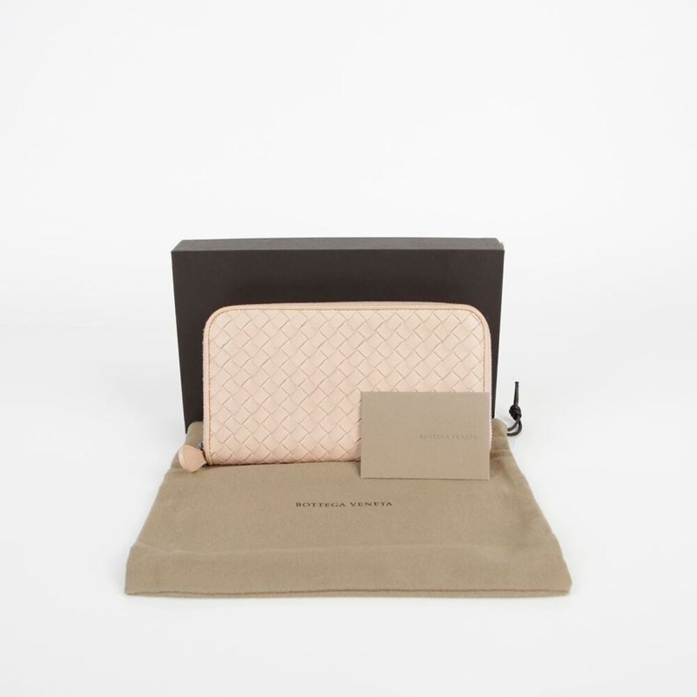 Light Pink Leather Intrecciato Zip Long Wallet